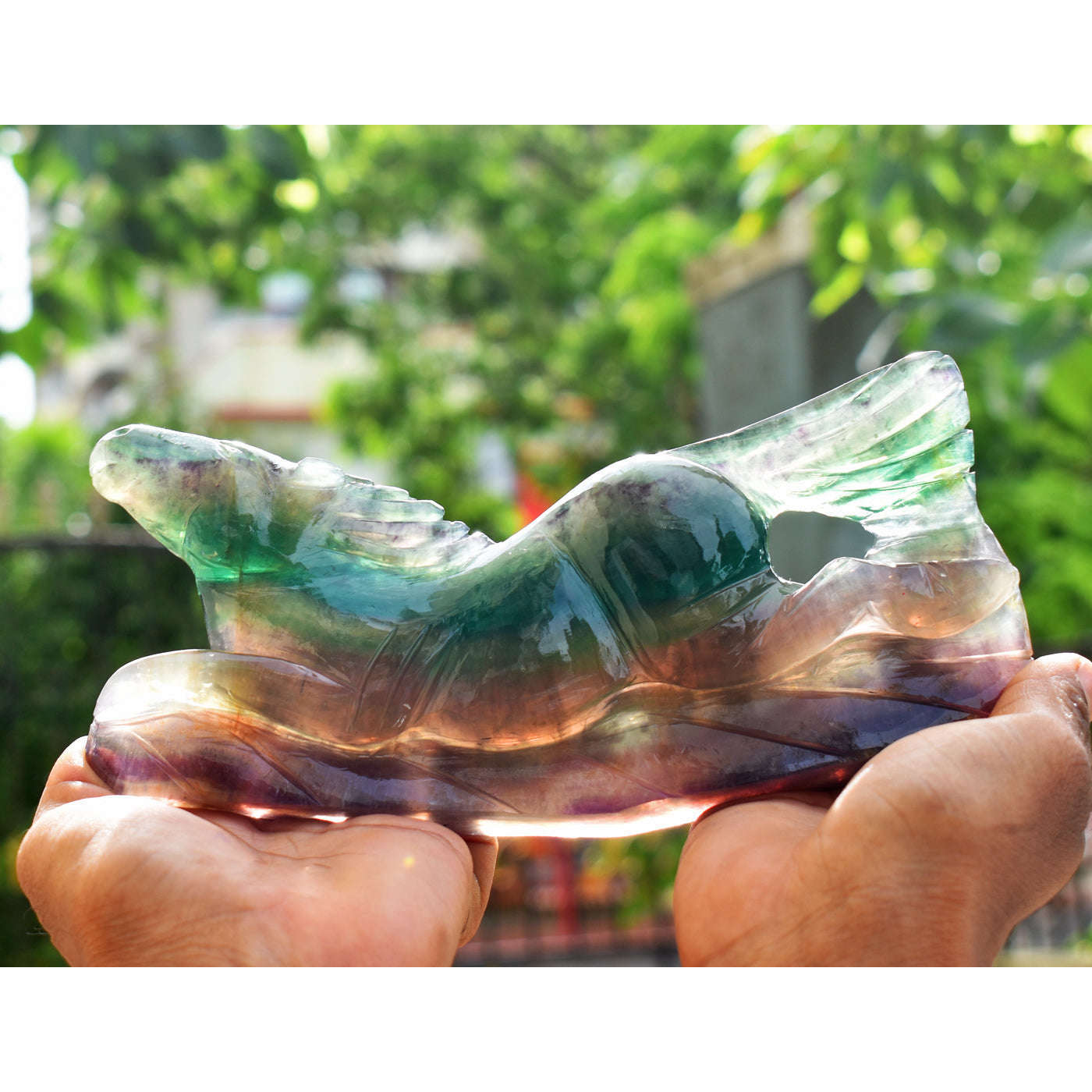 gemsmore:Artisian  4620.00 Cts  Genuine Multicolor Fluorite  Hand Carved Horse Gemstone Carving