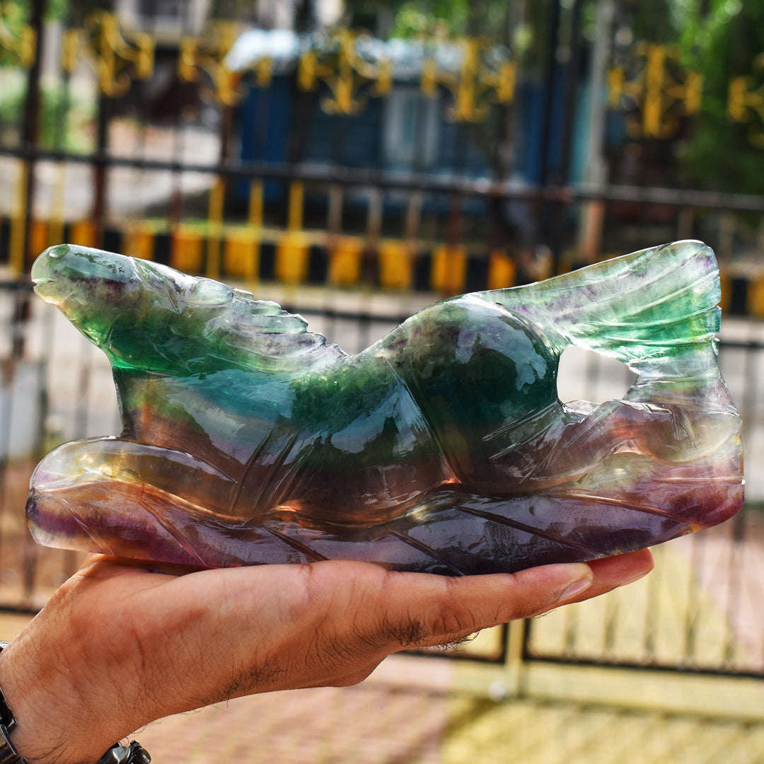 gemsmore:Artisian  4620.00 Cts  Genuine Multicolor Fluorite  Hand Carved Horse Gemstone Carving