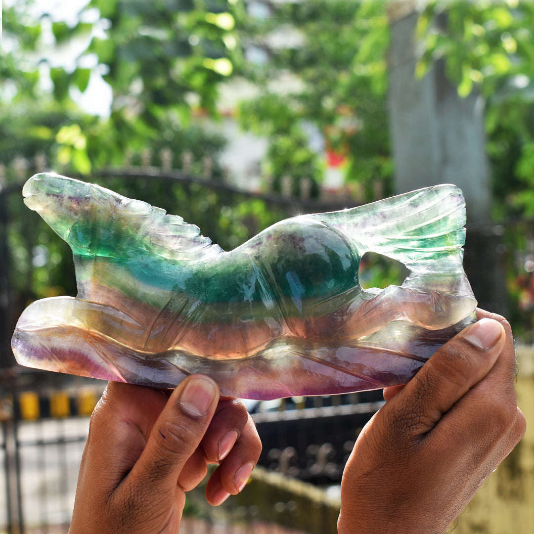 gemsmore:Artisian  4620.00 Cts  Genuine Multicolor Fluorite  Hand Carved Horse Gemstone Carving