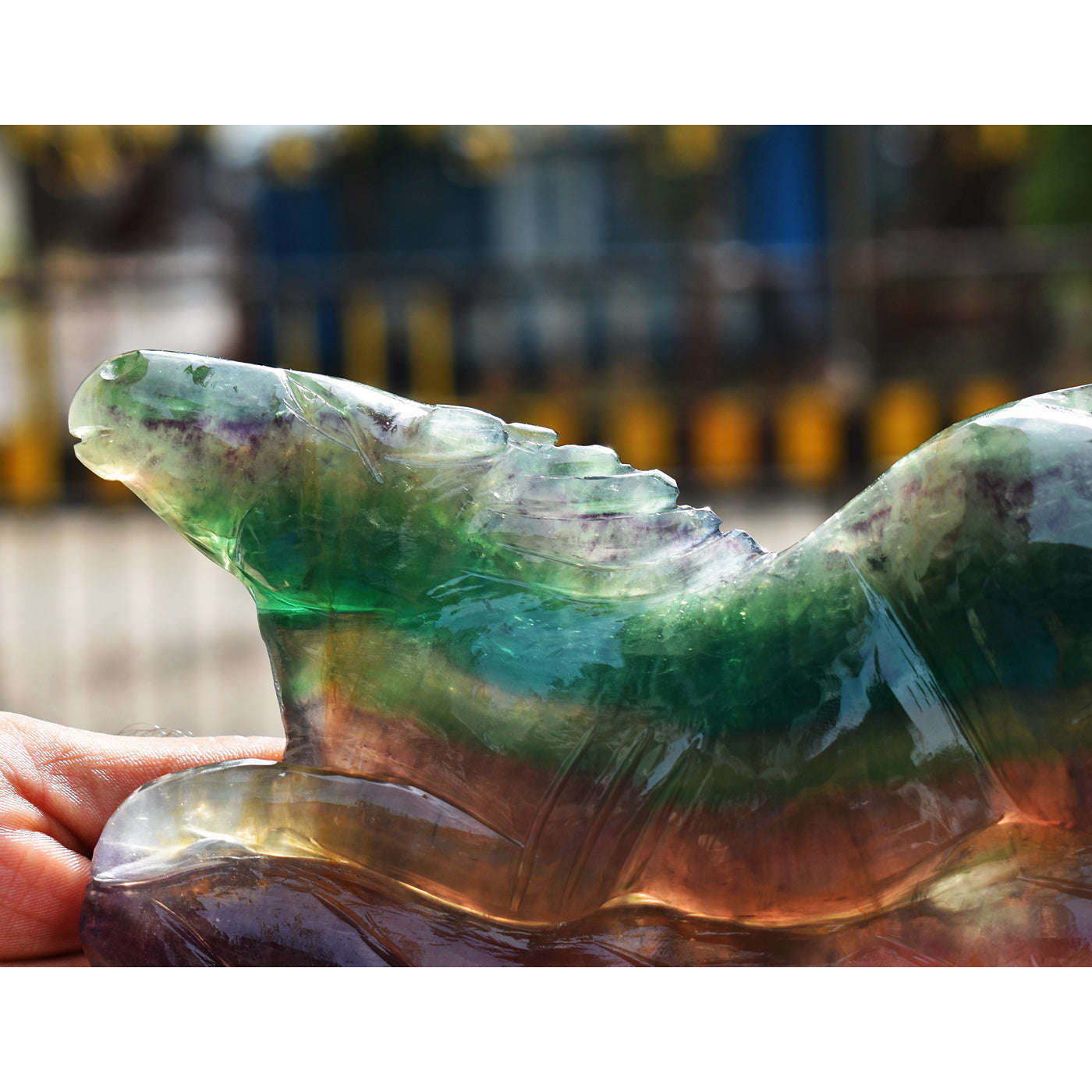 gemsmore:Artisian  4620.00 Cts  Genuine Multicolor Fluorite  Hand Carved Horse Gemstone Carving