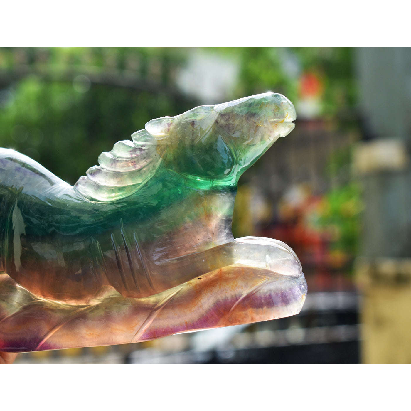 gemsmore:Artisian  4620.00 Cts  Genuine Multicolor Fluorite  Hand Carved Horse Gemstone Carving