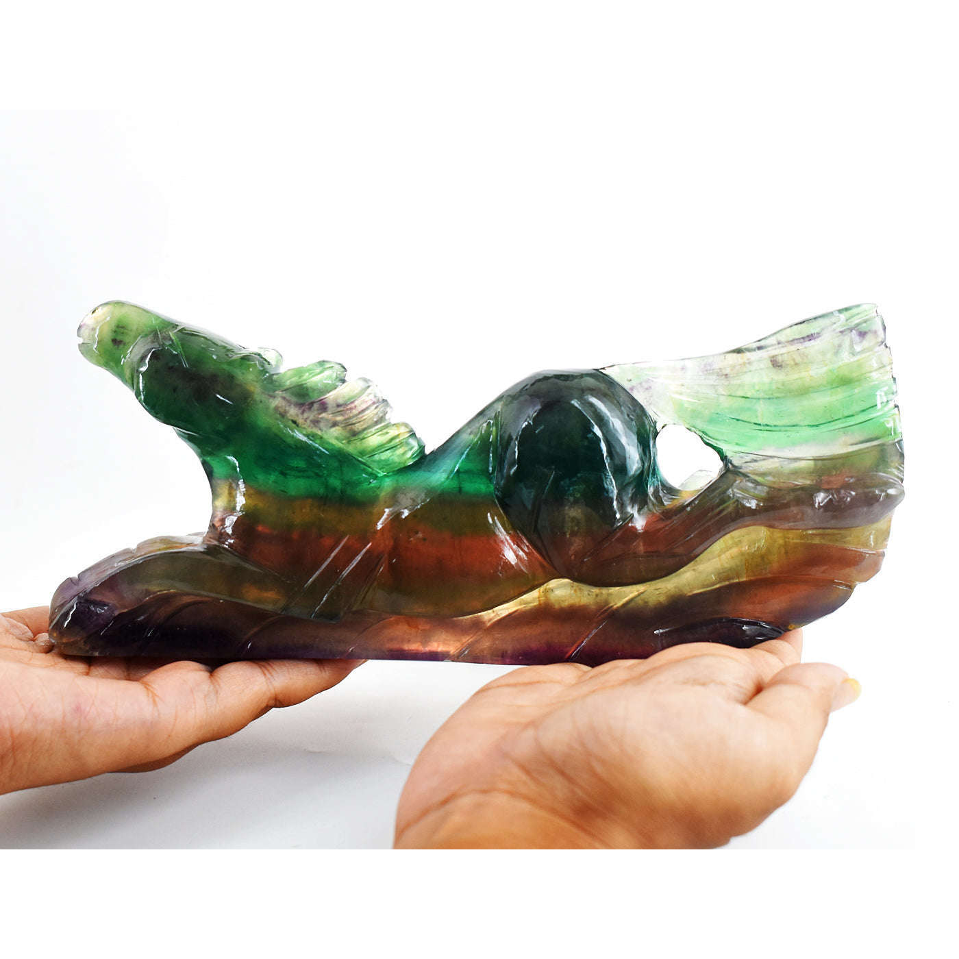 gemsmore:Artisian  5037.00  Cts  Genuine Multicolor Fluorite Hand Carved Crystal Horse Gemstone Carving