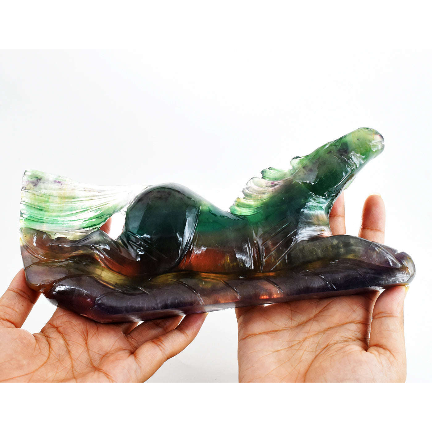 gemsmore:Artisian  5037.00  Cts  Genuine Multicolor Fluorite Hand Carved Crystal Horse Gemstone Carving