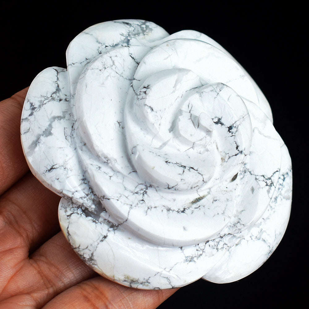 gemsmore:Awesome  643.00 Cts Howlite Hand Carved Genuine Gemstone Rose Carving