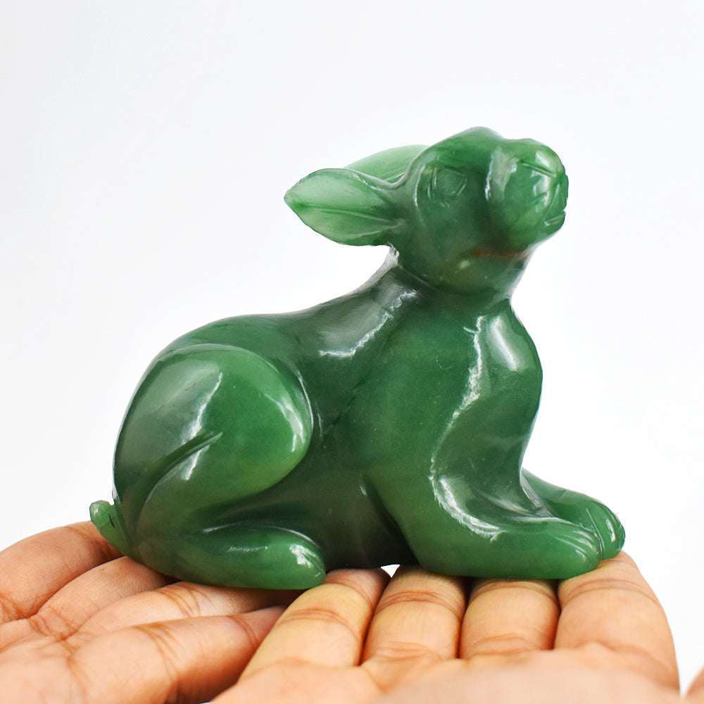 gemsmore:Beautiful 1306.00 Carats  Genuine  Green  Aventurine  Hand Carved  Gemstone  Bunny Carving