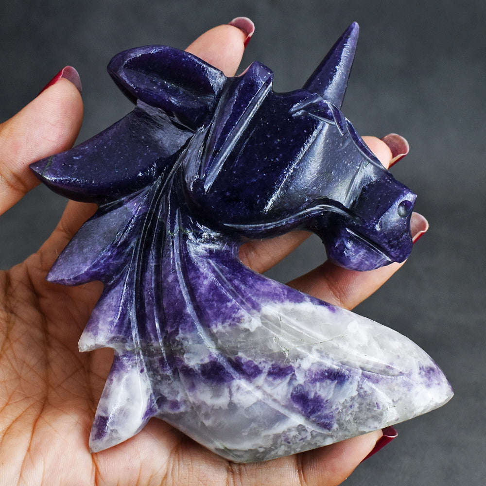 gemsmore:Beautiful  1428.00  Cts  Carats  Genuine  Lepidolite  Hand  Carved  Unicorn Head Carving