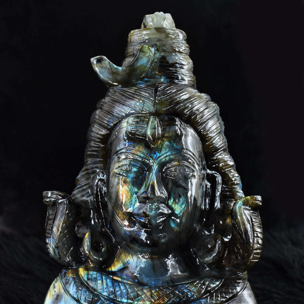 gemsmore:Beautiful 16785.00 Cts  Genuine  Blue & Golden Flash  Labradorite Hand Carved Lord  Shiva Head Gemstone Carving