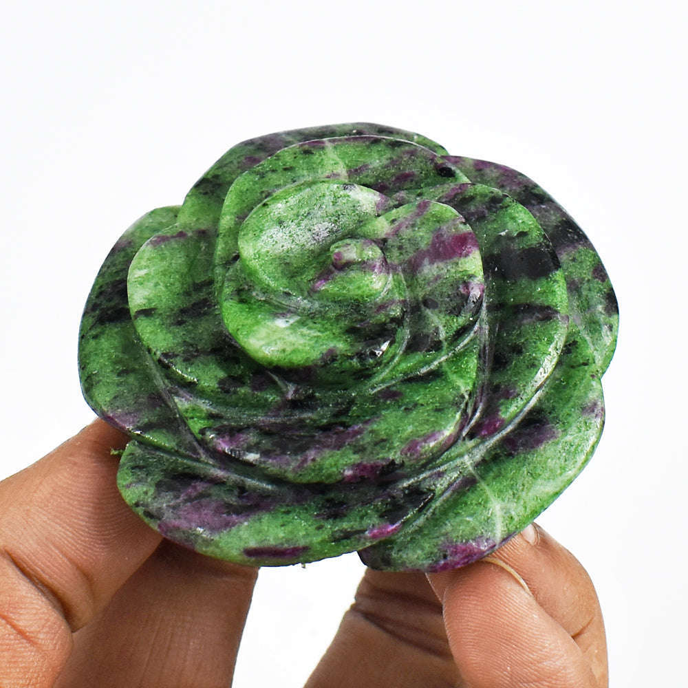 gemsmore:Beautiful  615.00  Carats  Genuine  Ruby Zoisite   Hand  Carved  Rose   Gemstone  Carving