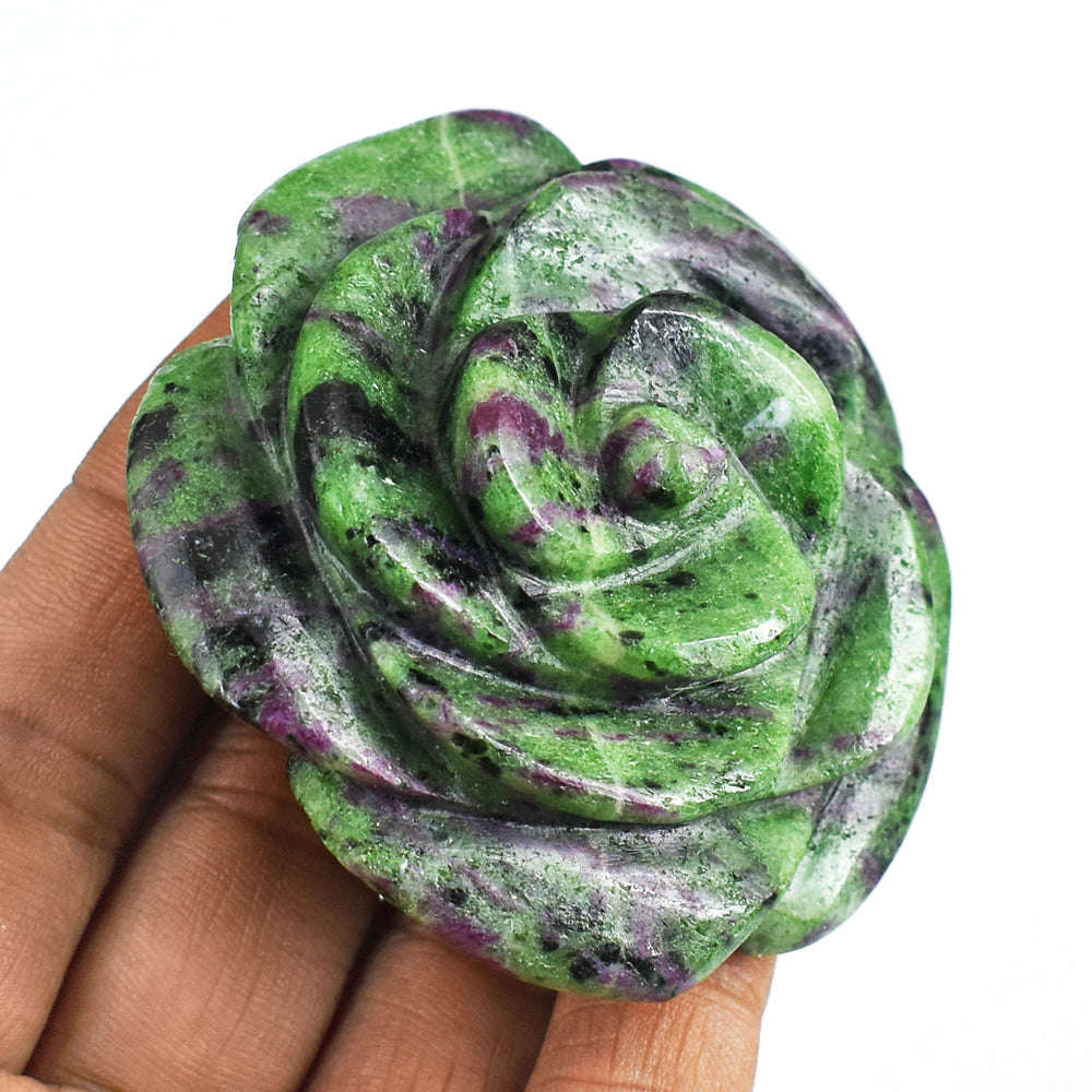 gemsmore:Beautiful  615.00  Carats  Genuine  Ruby Zoisite   Hand  Carved  Rose   Gemstone  Carving