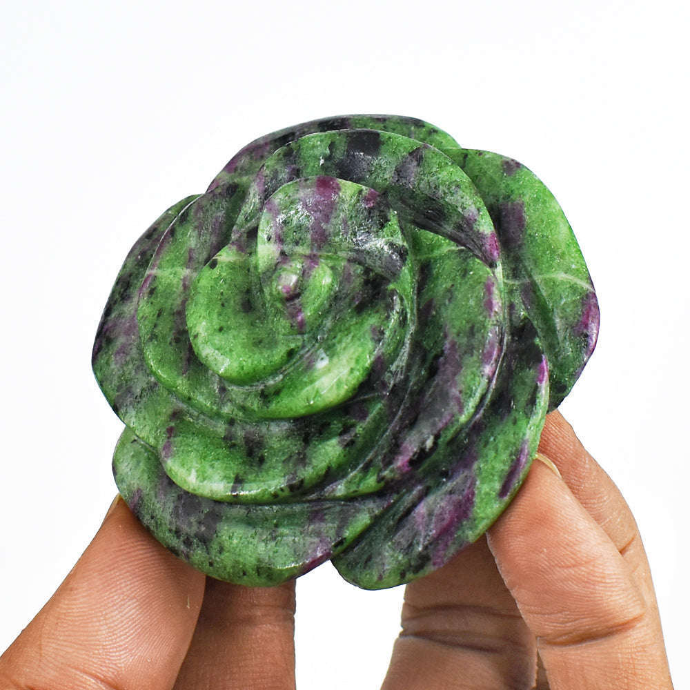 gemsmore:Beautiful  615.00  Carats  Genuine  Ruby Zoisite   Hand  Carved  Rose   Gemstone  Carving