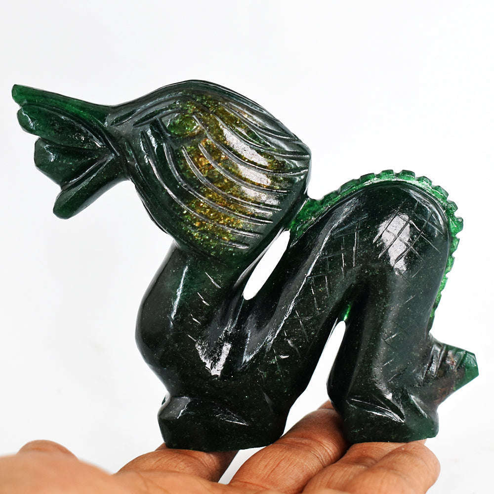 gemsmore:Beautiful Green Jade Genuine 1204.00 Cts  Hand Carved Dragon Carving Real Gemstone