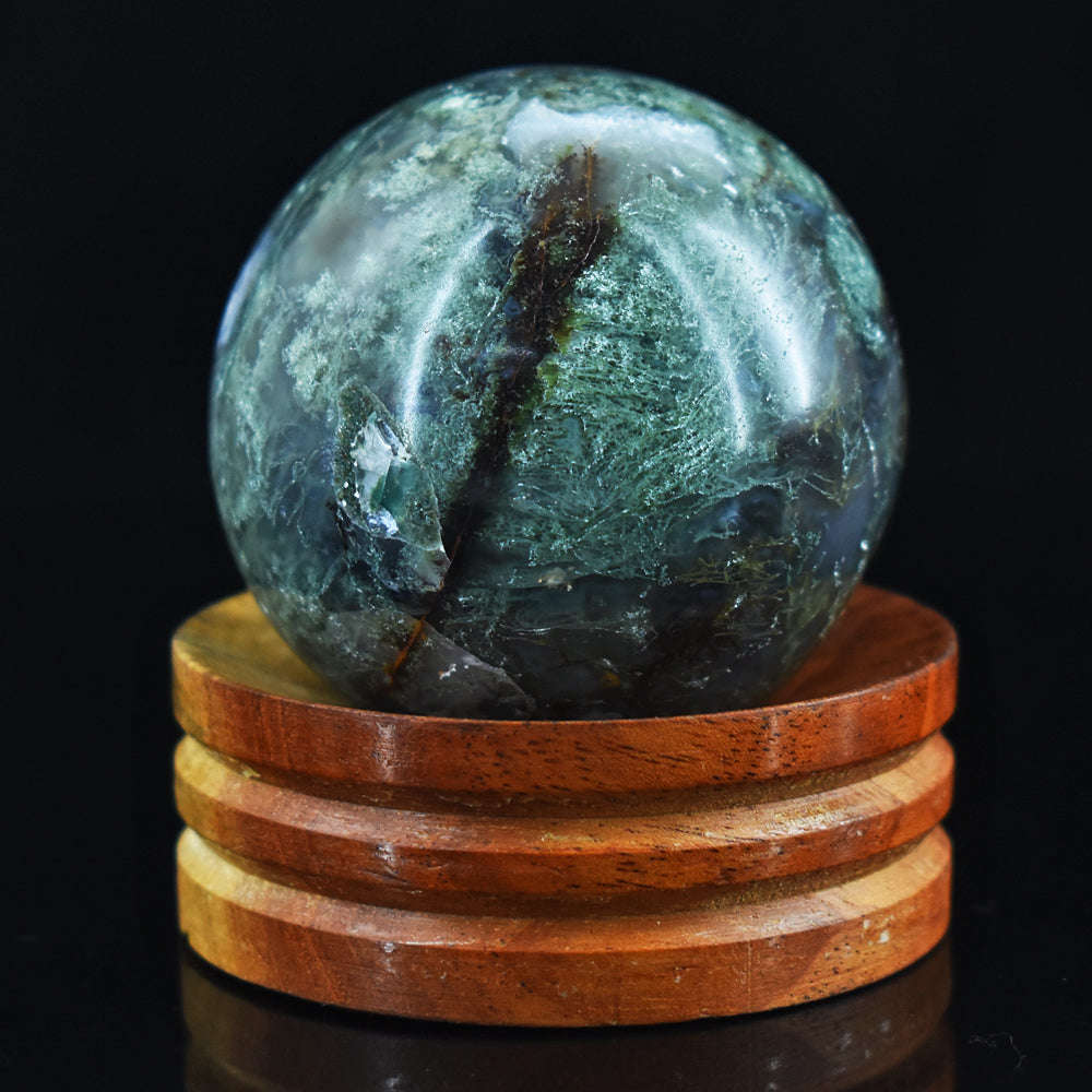 gemsmore:Beautiful  Moss Agate  Hand  Carved  Genuine  758.00 Carats  Healing Sphere