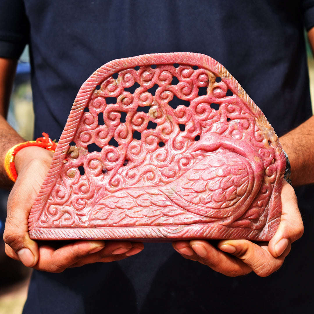 gemsmore:Exclusive 11550.00  Cts  Genuine Rhodonite Hand Carved Genuine Crystal Gemstone Carving Sleeping Lord Buddha
