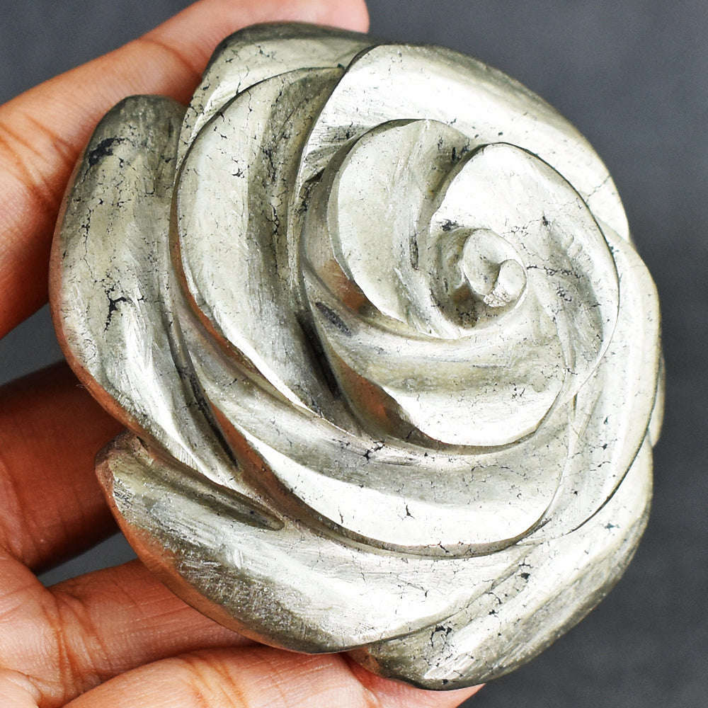 gemsmore:Exclusive 1364.00 Carats   Genuine Pyrite  Hand  Carved  Rose  Flower  Gemstone  Carving