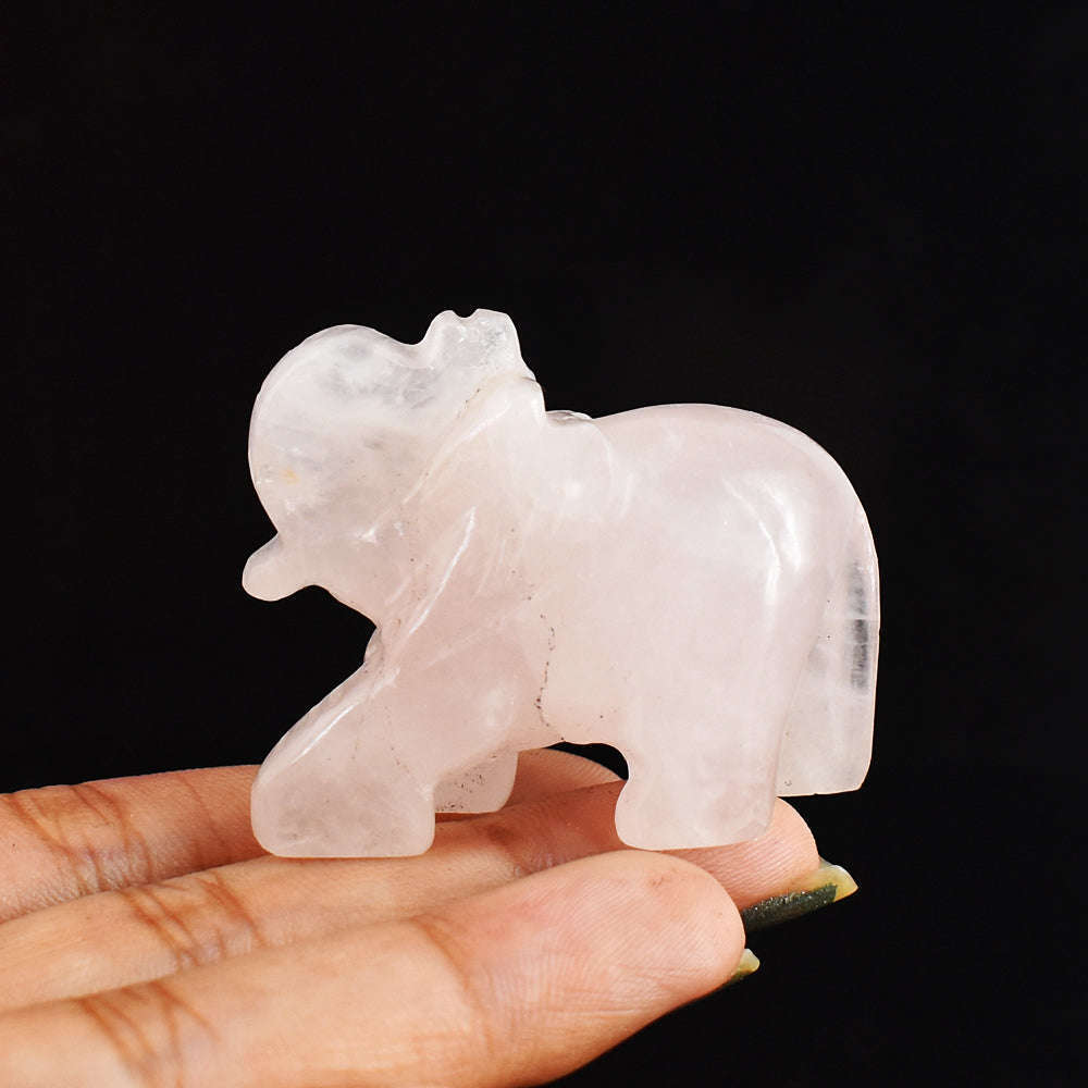 gemsmore:Exclusive 174.00  Cts  Genuine Rose  Quartz Hand Carved  Crystal  Gemstone  Carving Elephant