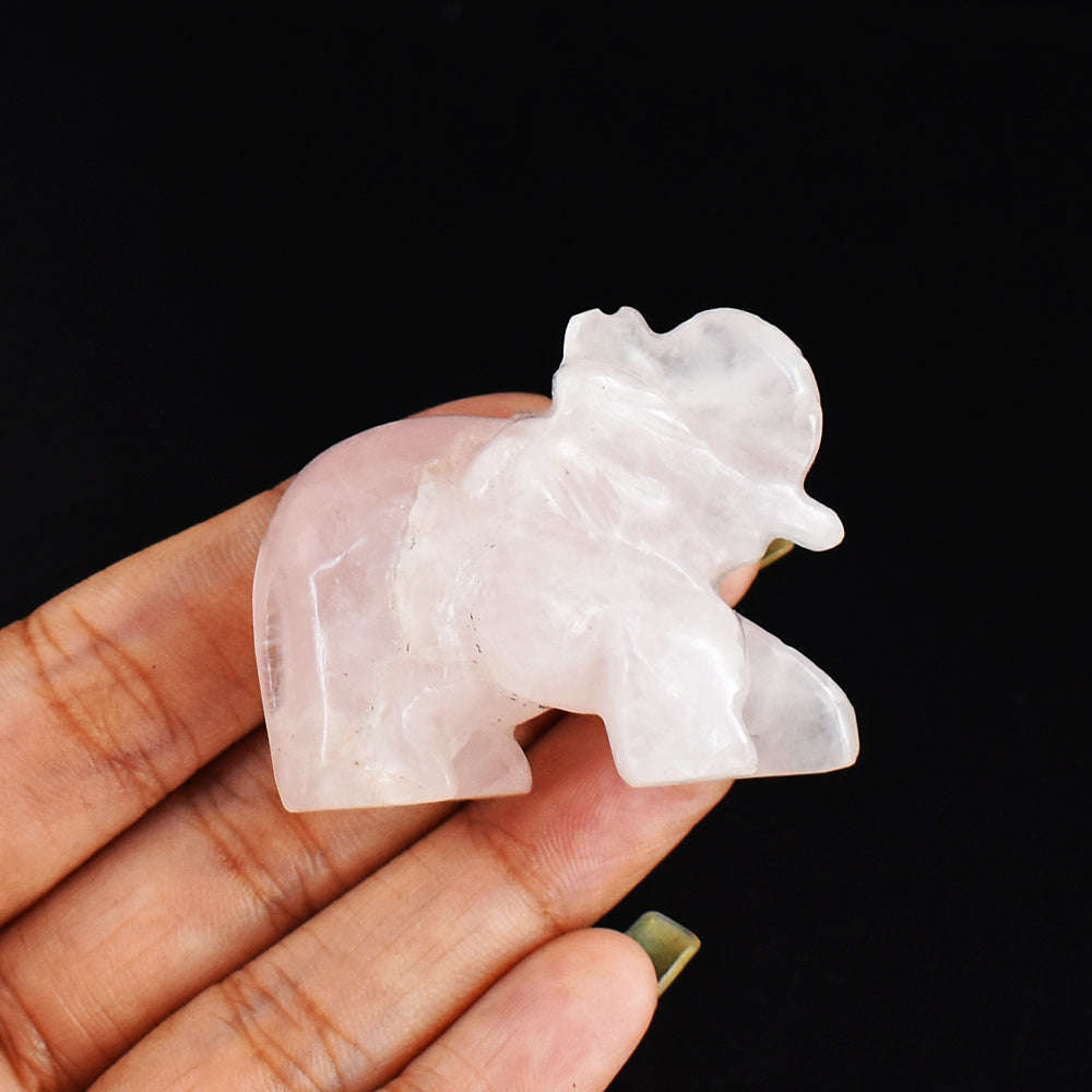 gemsmore:Exclusive 174.00  Cts  Genuine Rose  Quartz Hand Carved  Crystal  Gemstone  Carving Elephant