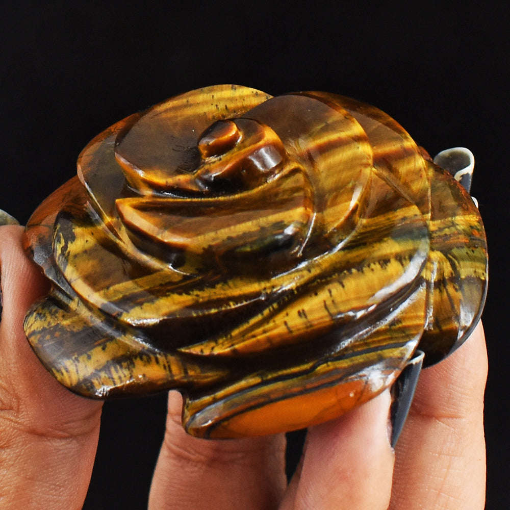 gemsmore:Exclusive  526.00  Cts Golden Tiger Eye  Hand Carved  Rose  Flower  Gemstone  Carving