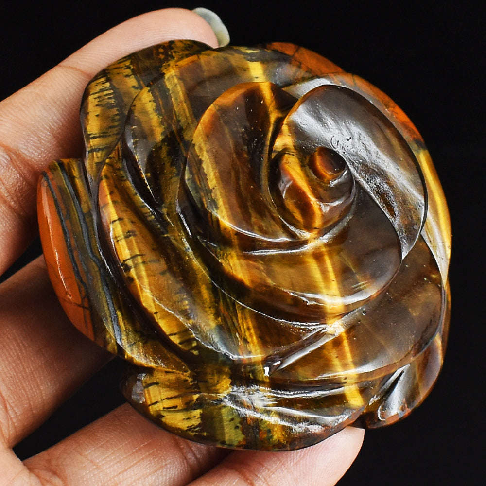 gemsmore:Exclusive  526.00  Cts Golden Tiger Eye  Hand Carved  Rose  Flower  Gemstone  Carving