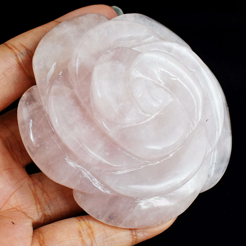 gemsmore:Exclusive  820.00  Cts  Pink  Rose  Quartz Hand Carved Rose Flower Carving