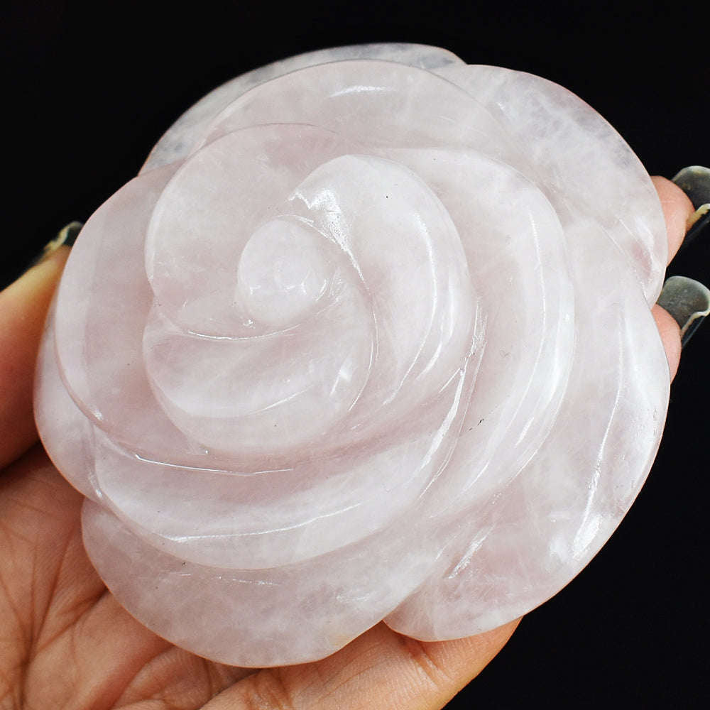 gemsmore:Exclusive  820.00  Cts  Pink  Rose  Quartz Hand Carved Rose Flower Carving