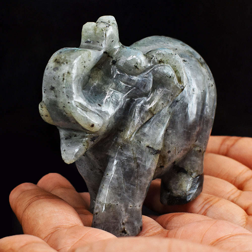 gemsmore:Exclusive Blue Flash Labradorite  Hand Carved Genuine Crystal Gemstone Carving Elephant