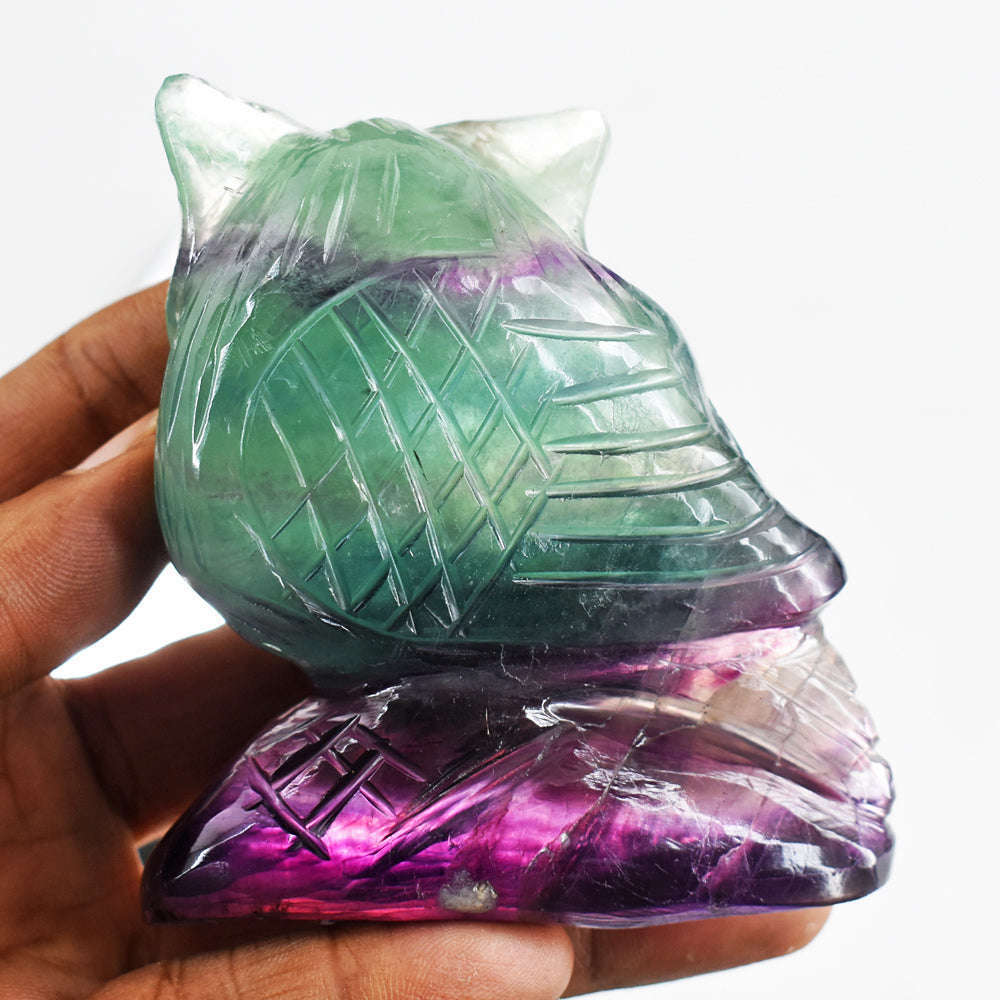 gemsmore:Gorgeous 1367.00 Cts  Multicolor Fluorite Hand Carved Crystal Owl Gemstone Carving