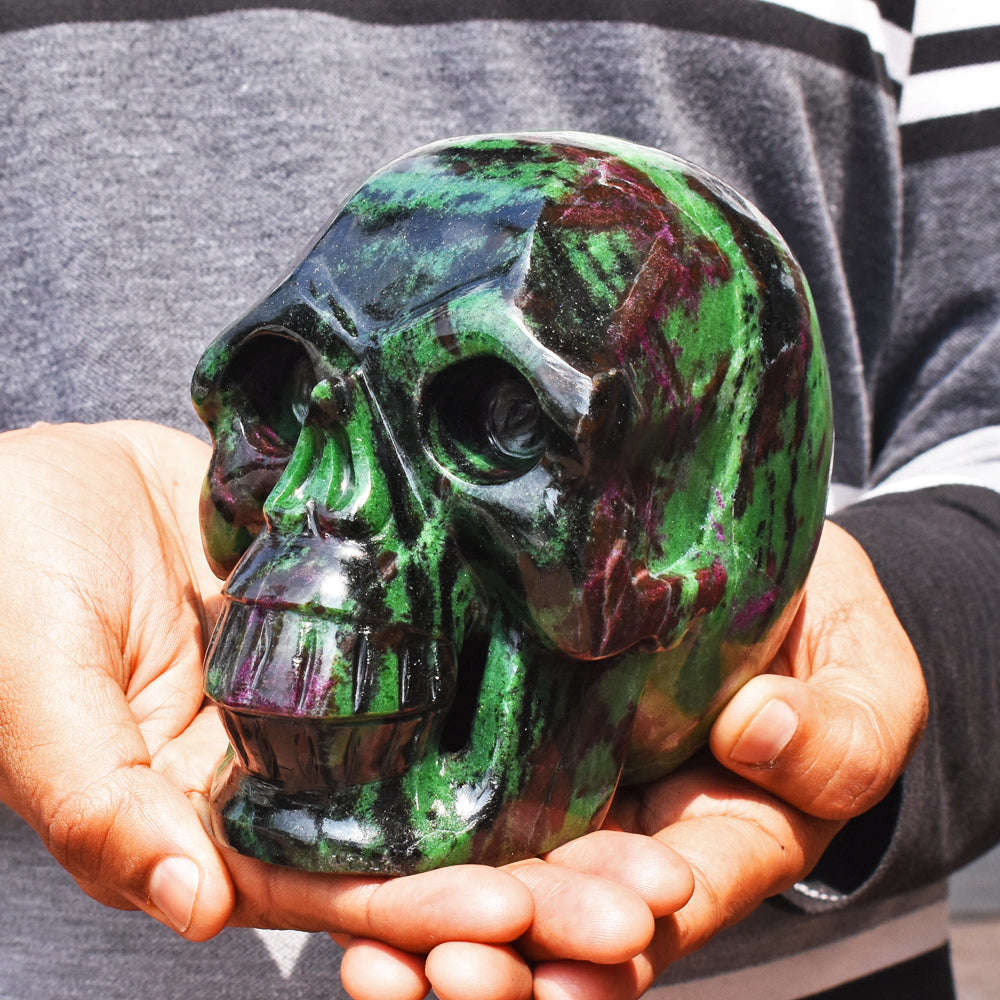 gemsmore:Gorgeous 14725.00  Cts Genuine Ruby Zosite  Hand Carved  Crystal Gemstone  Skull Carving