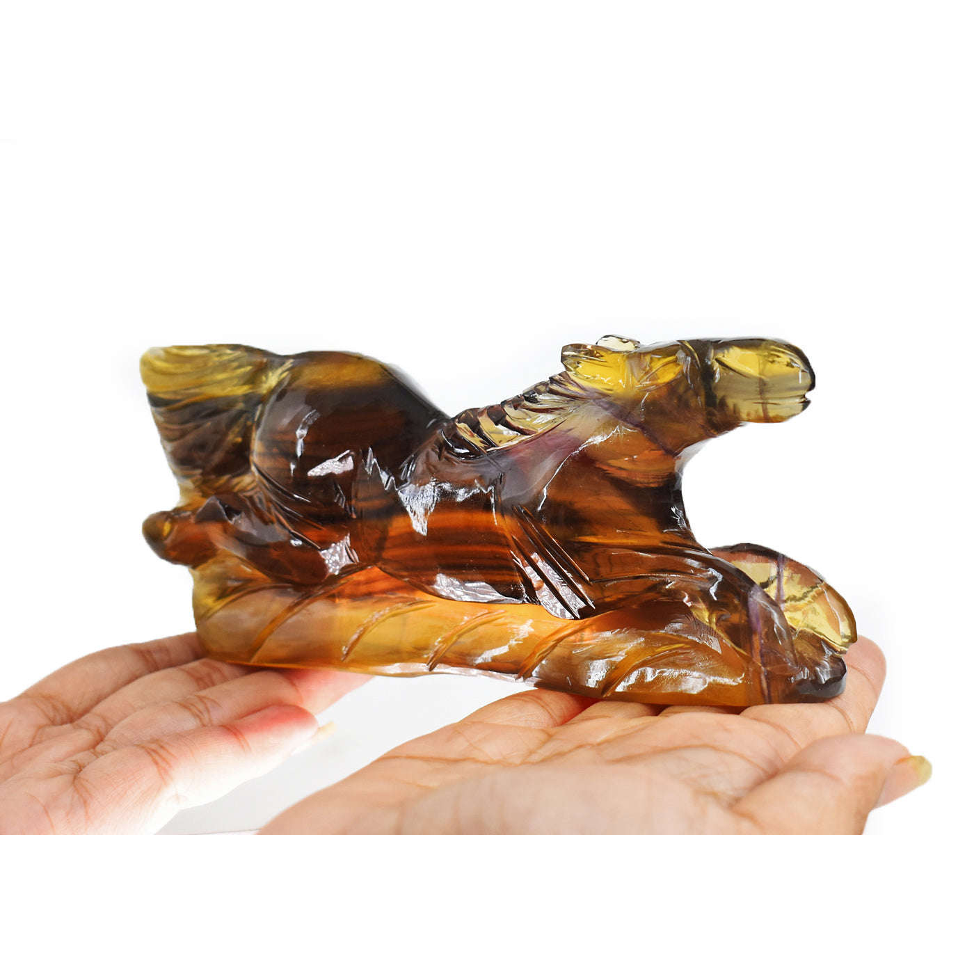gemsmore:Gorgeous 2332.00 Cts Multicolor Fluorite Hand Carved  Crystal Horse  Gemstone Carving
