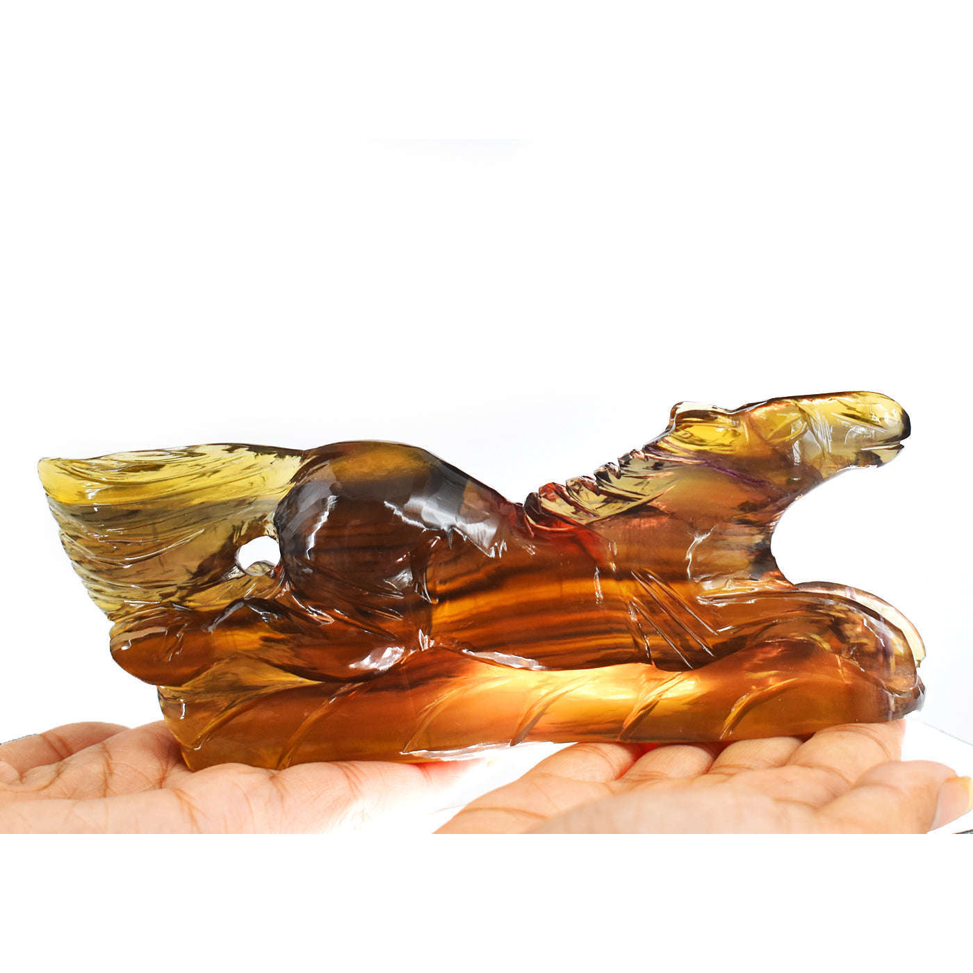 gemsmore:Gorgeous 2332.00 Cts Multicolor Fluorite Hand Carved  Crystal Horse  Gemstone Carving