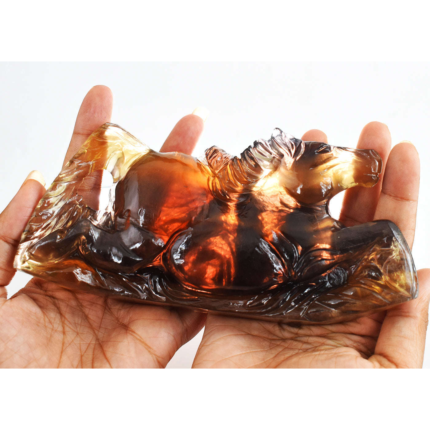 gemsmore:Gorgeous 2907.00  Cts Multicolor Fluorite Hand Carved Genuine Crystal Horse Gemstone Carving