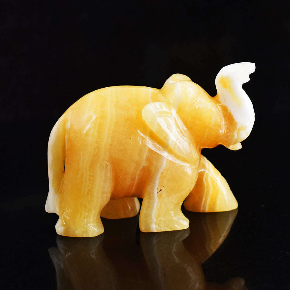 gemsmore:Gorgeous 973.00 Cts Yellow Rhodochrosite  Hand Carved Genuine Crystal Gemstone Carving Elephant