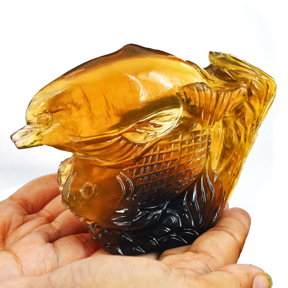 gemsmore:Gorgeous  Multicolor  Fluorite  Hand  Carved  Genuine  Dolphin & Fish Gemstone  Carving