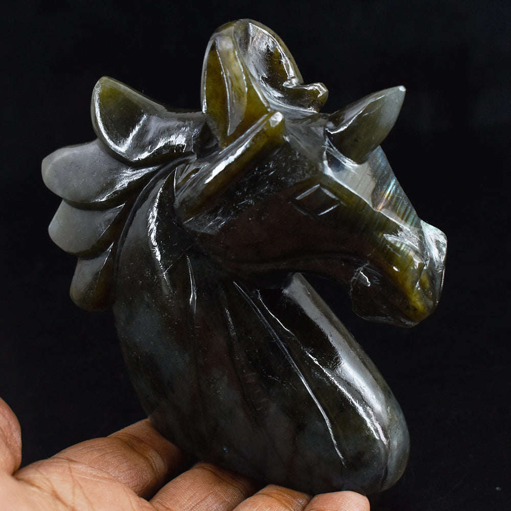 gemsmore:Natural  1729.00  Cts Genuine Labradorite  Hand Carved  Unicorn Head Gemstone Carving