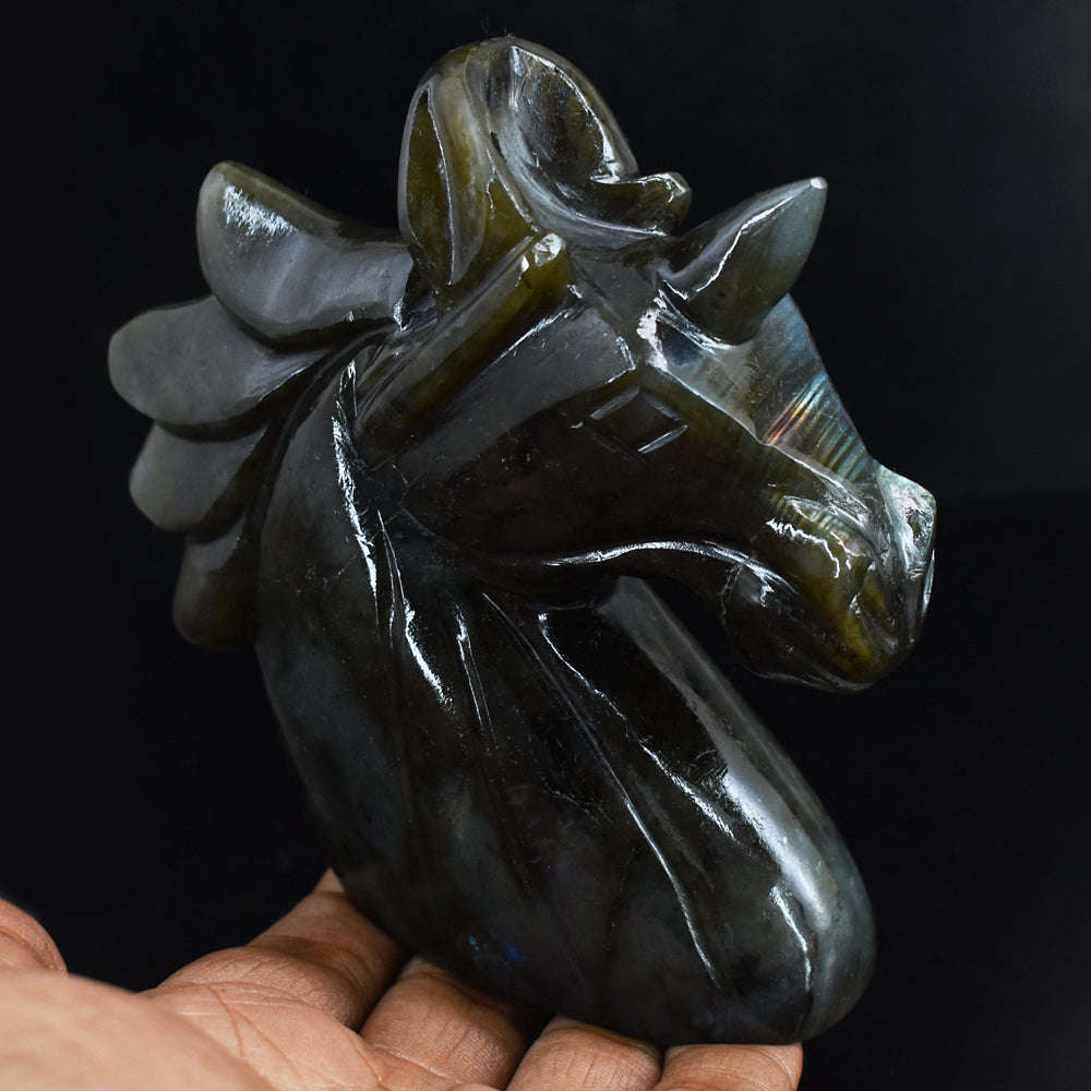 gemsmore:Natural  1729.00  Cts Genuine Labradorite  Hand Carved  Unicorn Head Gemstone Carving