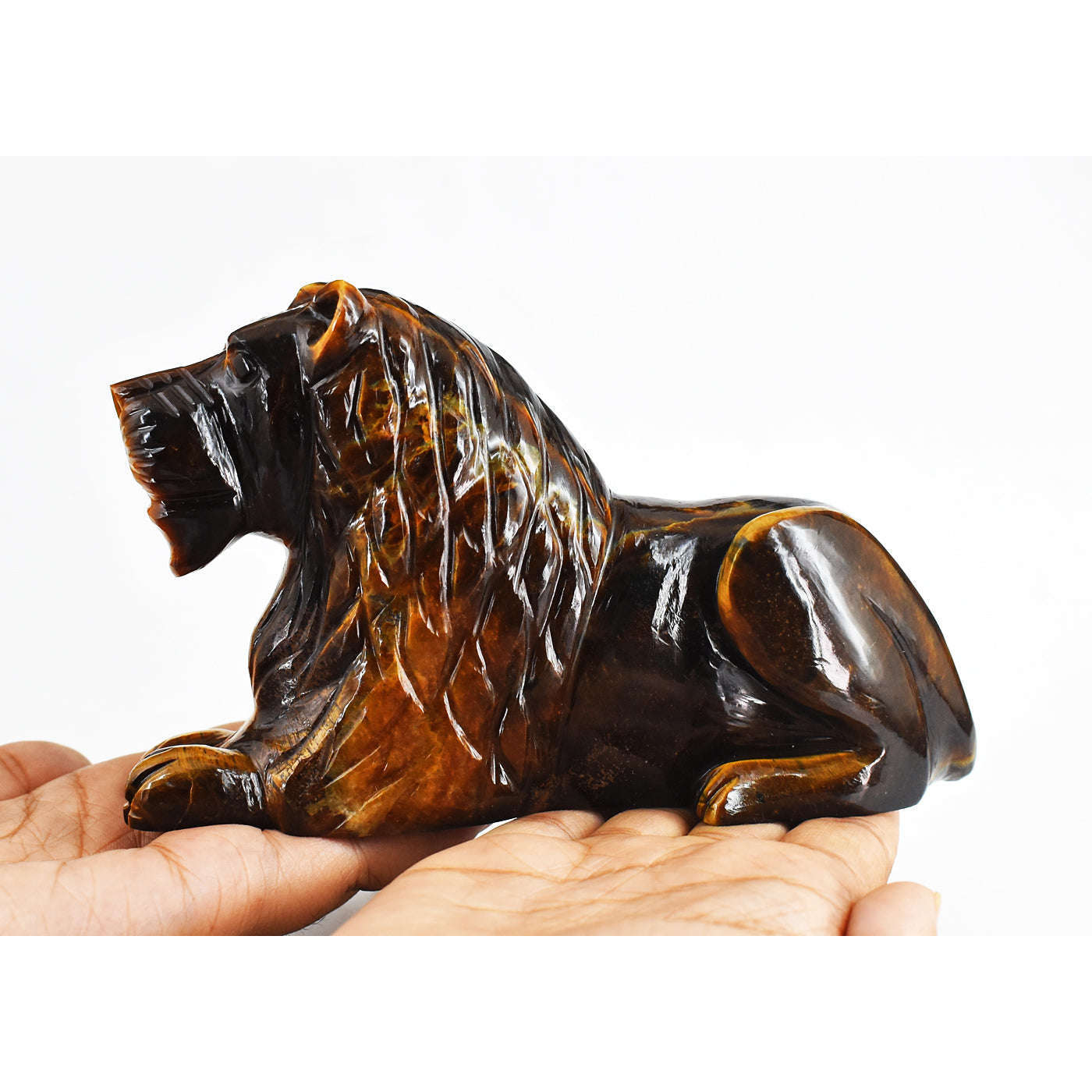 gemsmore:Natural  3268.00  Carats  Golden Tiger Eye Hand Carved Crystal Gemstone Carving Lion