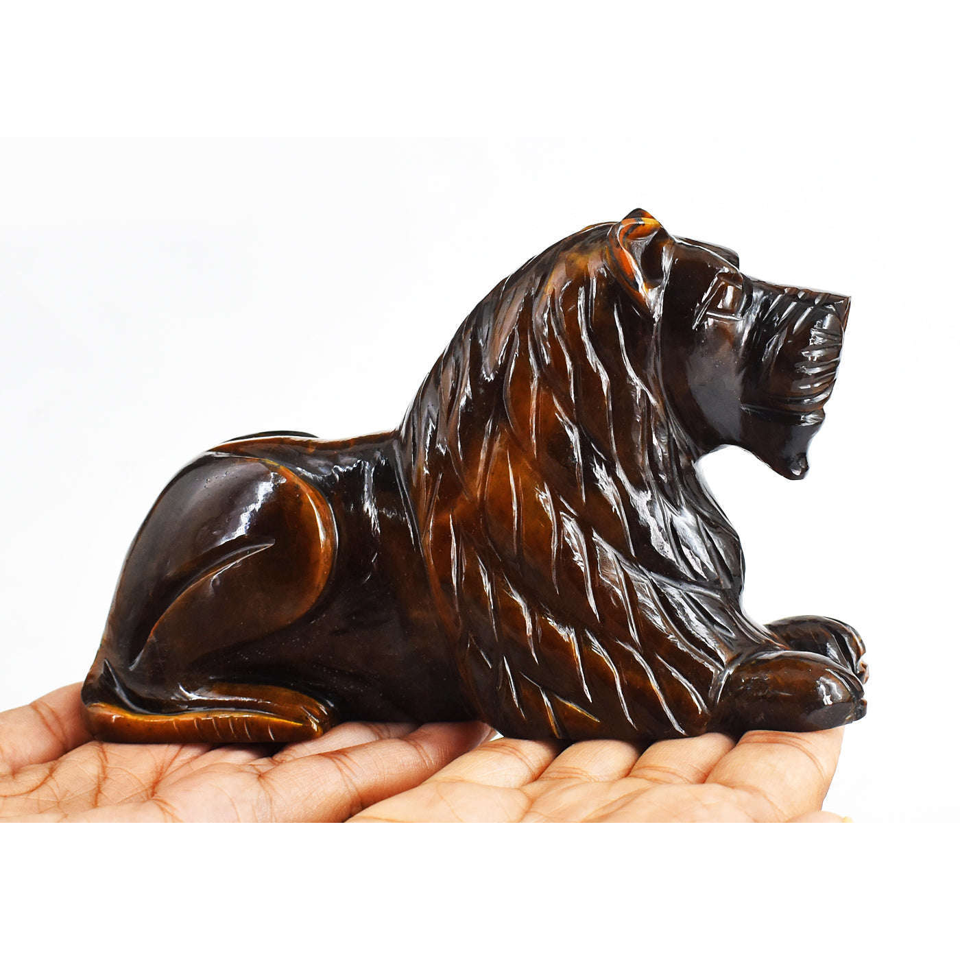 gemsmore:Natural  3268.00  Carats  Golden Tiger Eye Hand Carved Crystal Gemstone Carving Lion