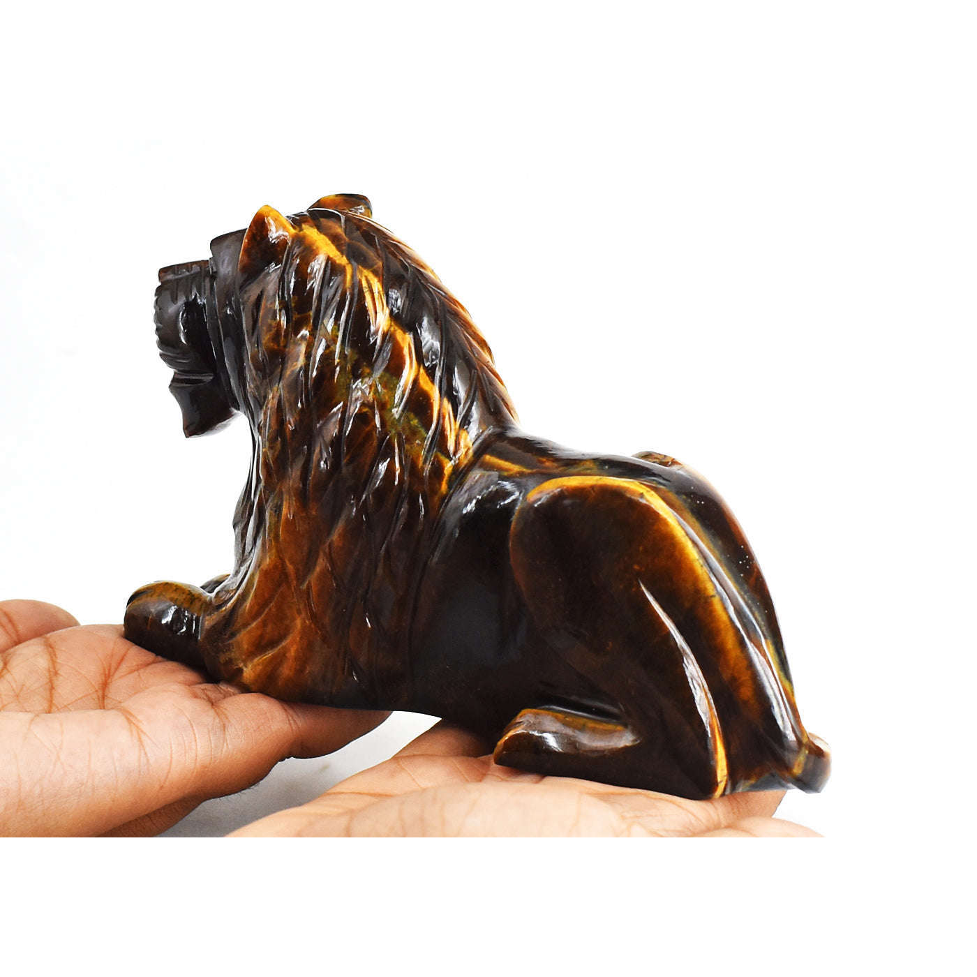 gemsmore:Natural  3268.00  Carats  Golden Tiger Eye Hand Carved Crystal Gemstone Carving Lion