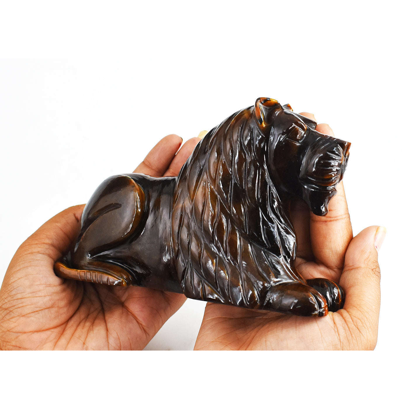 gemsmore:Natural  3268.00  Carats  Golden Tiger Eye Hand Carved Crystal Gemstone Carving Lion