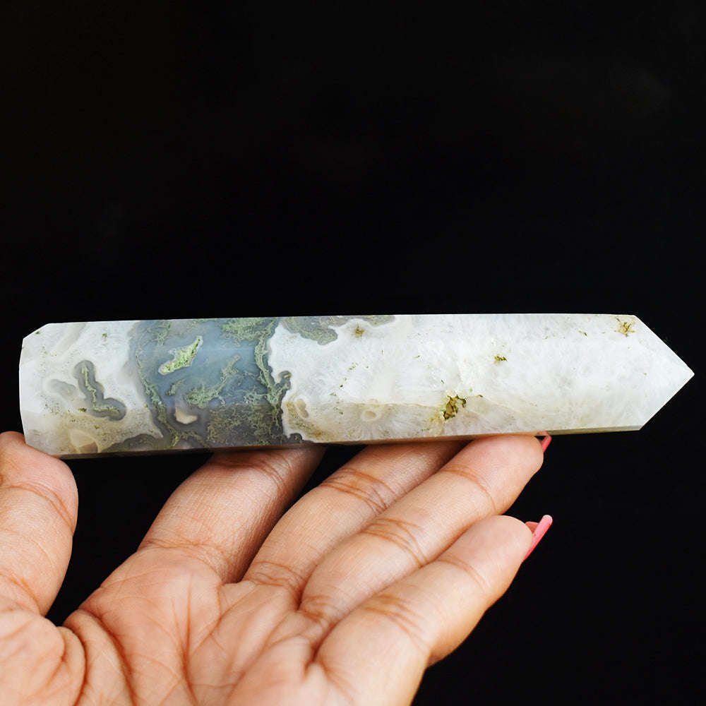 gemsmore:Natural  519.00 Cts Genuine  Hand Carved  Moss Agate  Healing Point