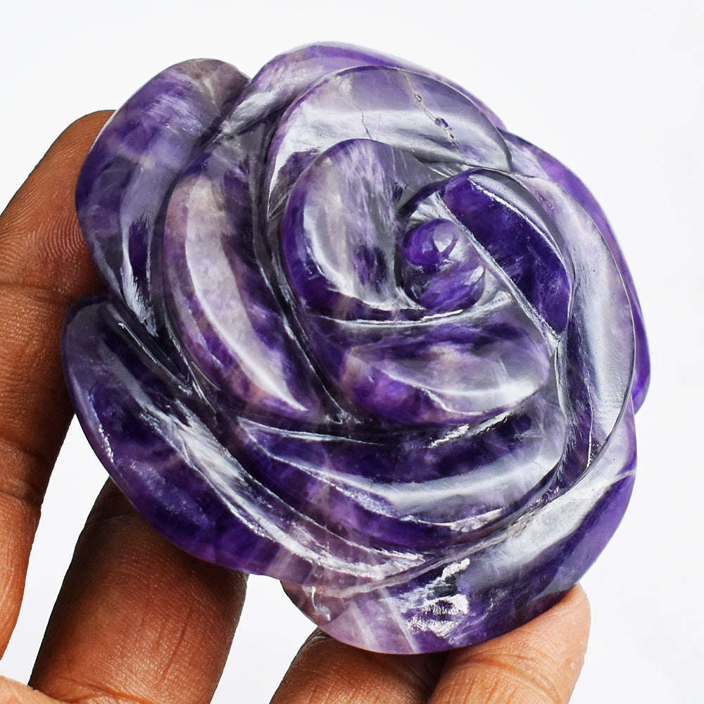 gemsmore:Natural  812.00 Cts  Genuine   Amethyst  Hand Carved Rose Flower Gemstone