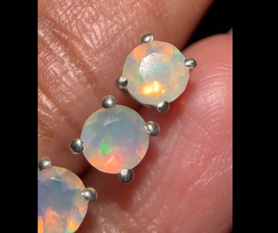 100% Genuine Top Flashy Ethiopian Opals Earring Pair Faceted .925 sterling silver