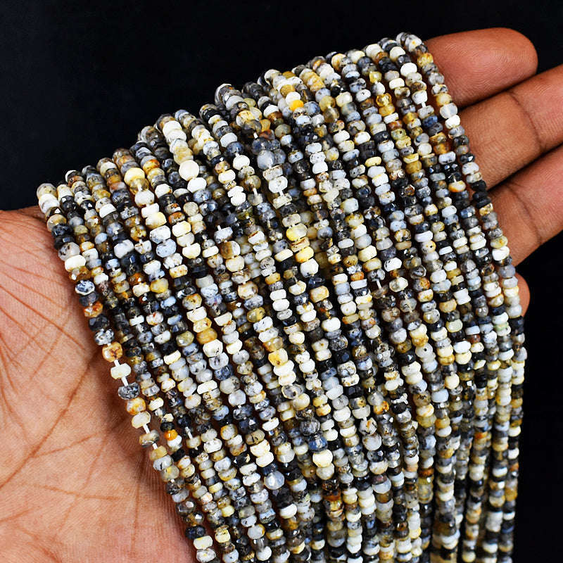 gemsmore:1 pc 02-03mm Faceted Dendrite Opal Drilled Beads Strand 13 inches
