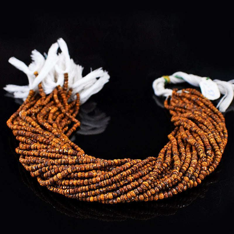 gemsmore:1 pc 02-03mm Faceted Golden Art Jasper Drilled Beads Strand 13 inches