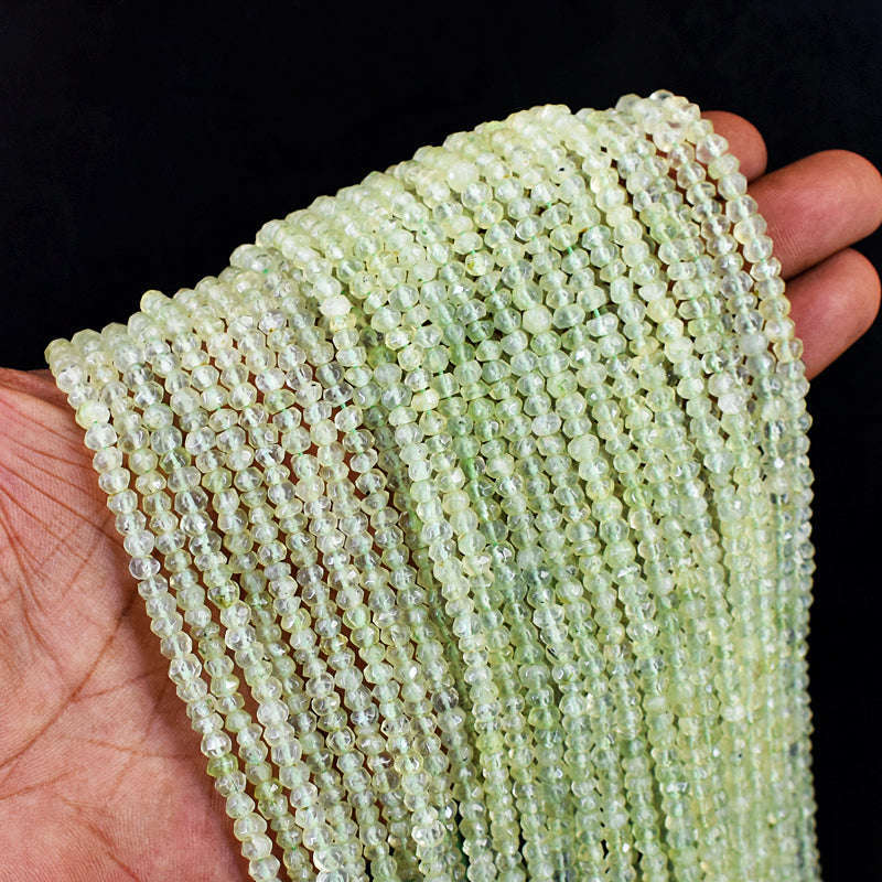 gemsmore:1 pc 03mm Faceted Phrenite Drilled Beads Strand 13 inches