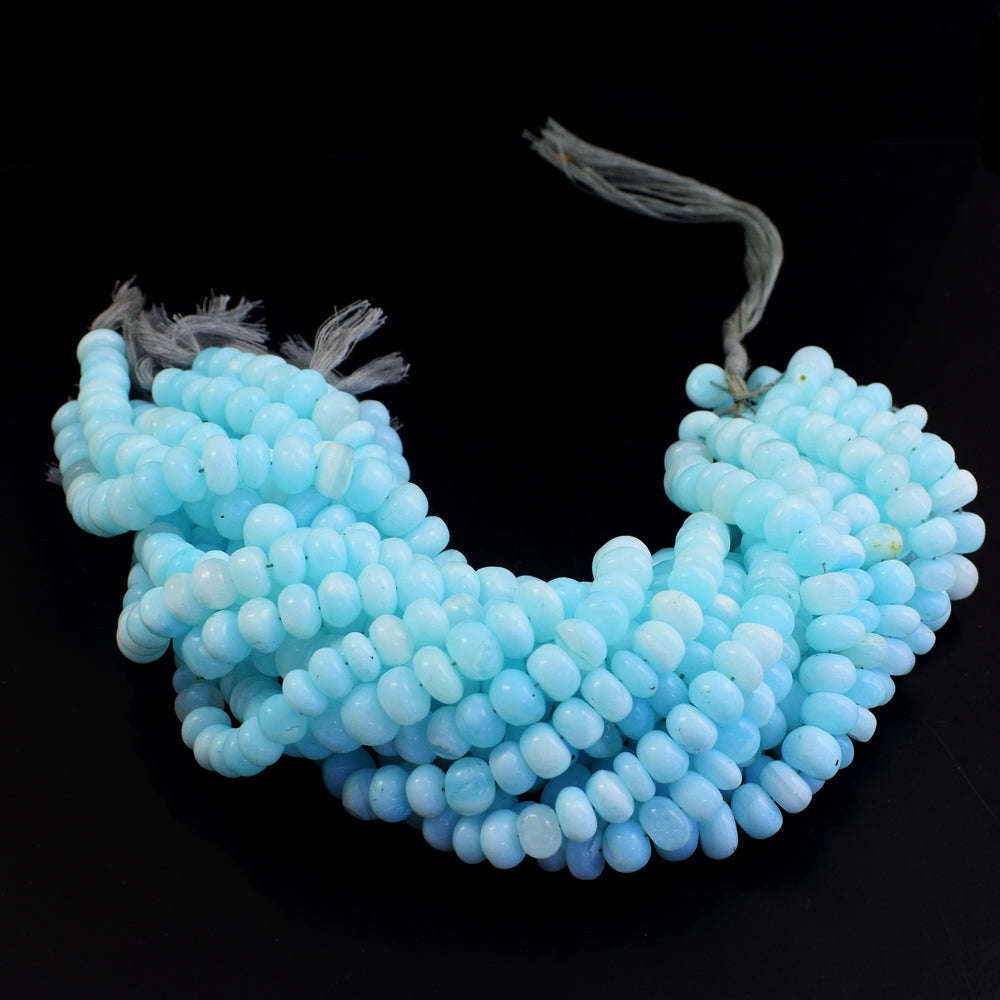 gemsmore:1 pc 10-11mm Blue Opal Drilled Beads Strand 13 inches