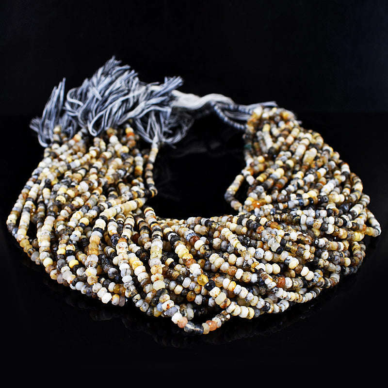 gemsmore:1 pc 3-4mm Faceted Dendrite Opal Drilled Beads Strand 13 inches