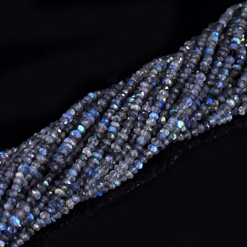 gemsmore:1 pc 3-4mm Faceted Labradorite Drilled Beads Strand 13 inches