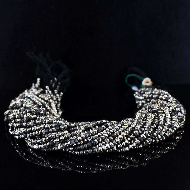 gemsmore:1 pc 3-4mm Faceted Pyrite Drilled Beads Strand 13 inches