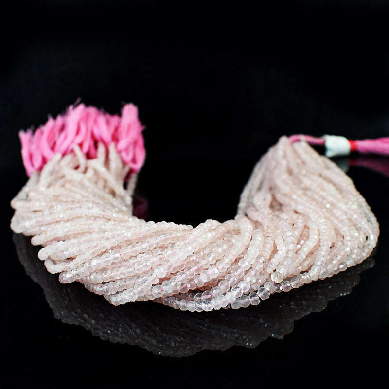 gemsmore:1 pc 3-4mm Faceted Rose Quartz Drilled Beads Strand 13 inches