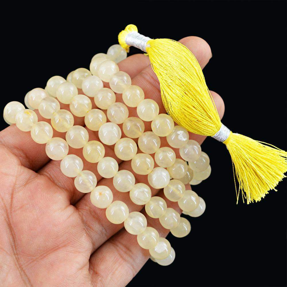 gemsmore:108 Prayer Mala Yellow Aventurine Necklace Round Beads